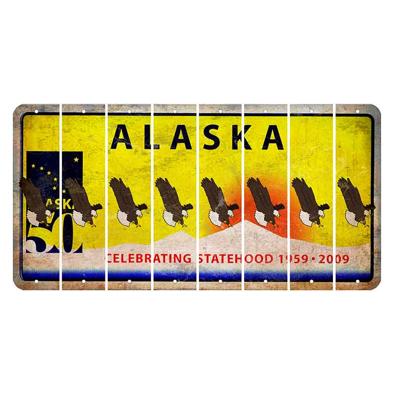 Alaska 50 Year Statehood Cut License Plate Strips (Set of 8) Bald Eagle