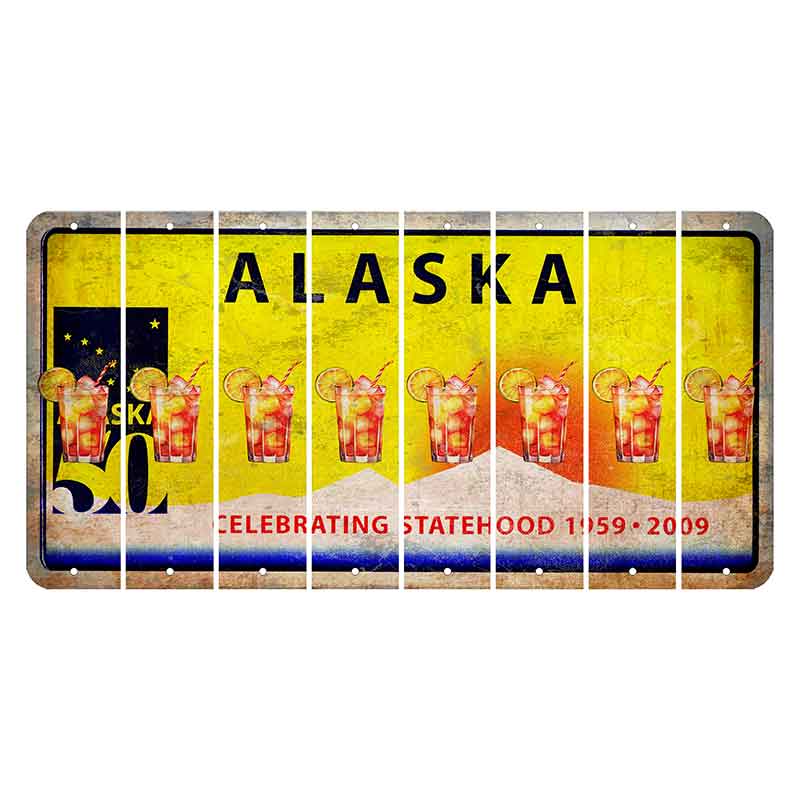 Alaska 50 Year Statehood Cut License Plate Strips (Set of 8) Cocktail