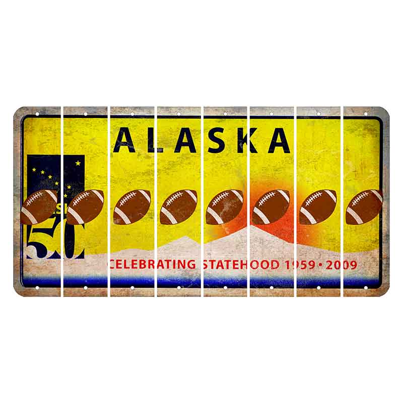 Alaska 50 Year Statehood Cut License Plate Strips (Set of 8) Football