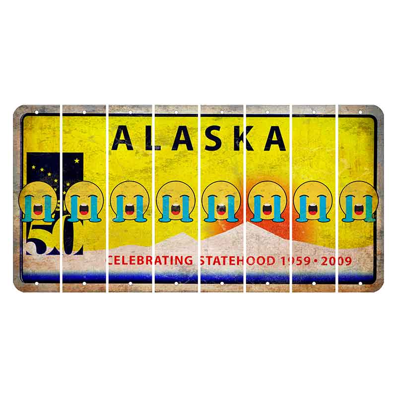 Alaska 50 Year Statehood Cut License Plate Strips (Set of 8) Emoji - Crying