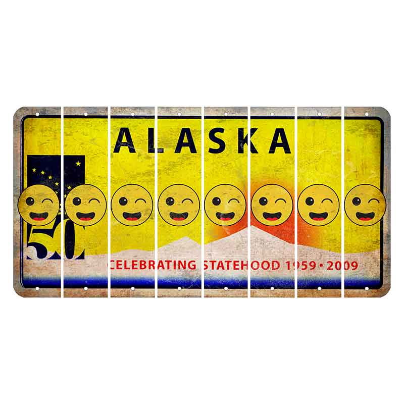 Alaska 50 Year Statehood Cut License Plate Strips (Set of 8) Emoji - Winking