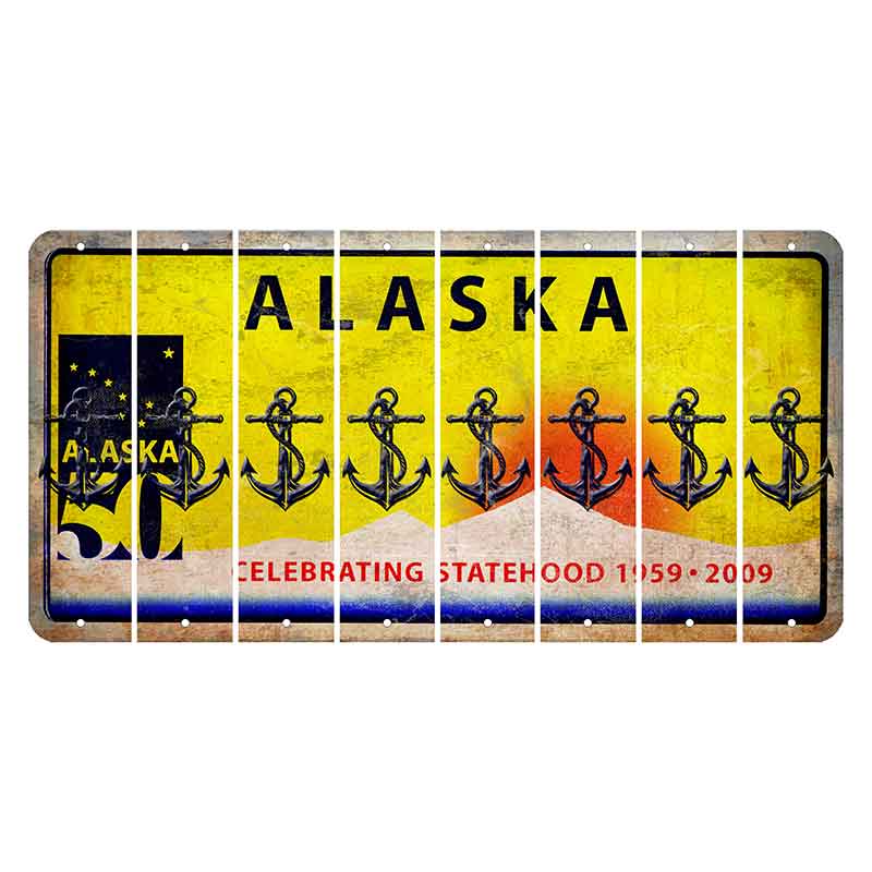 Alaska 50 Year Statehood Cut License Plate Strips (Set of 8) Boat Anchor