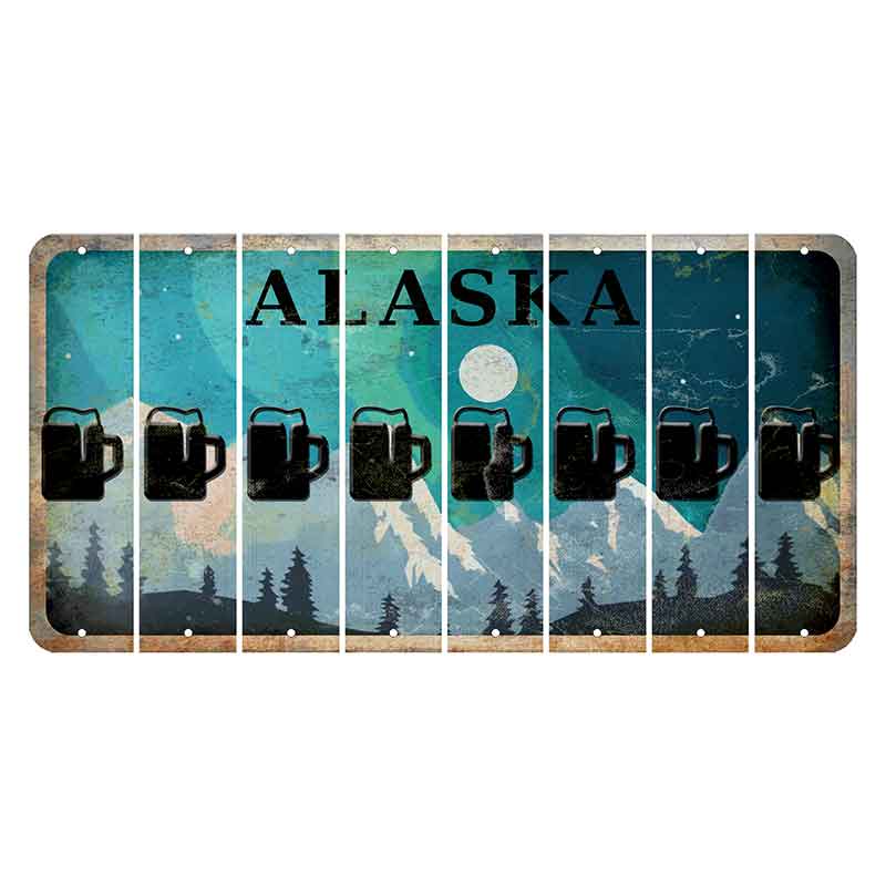 Alaska Northern Lights Cut License Plate Strips (Set of 8) Beer Mug