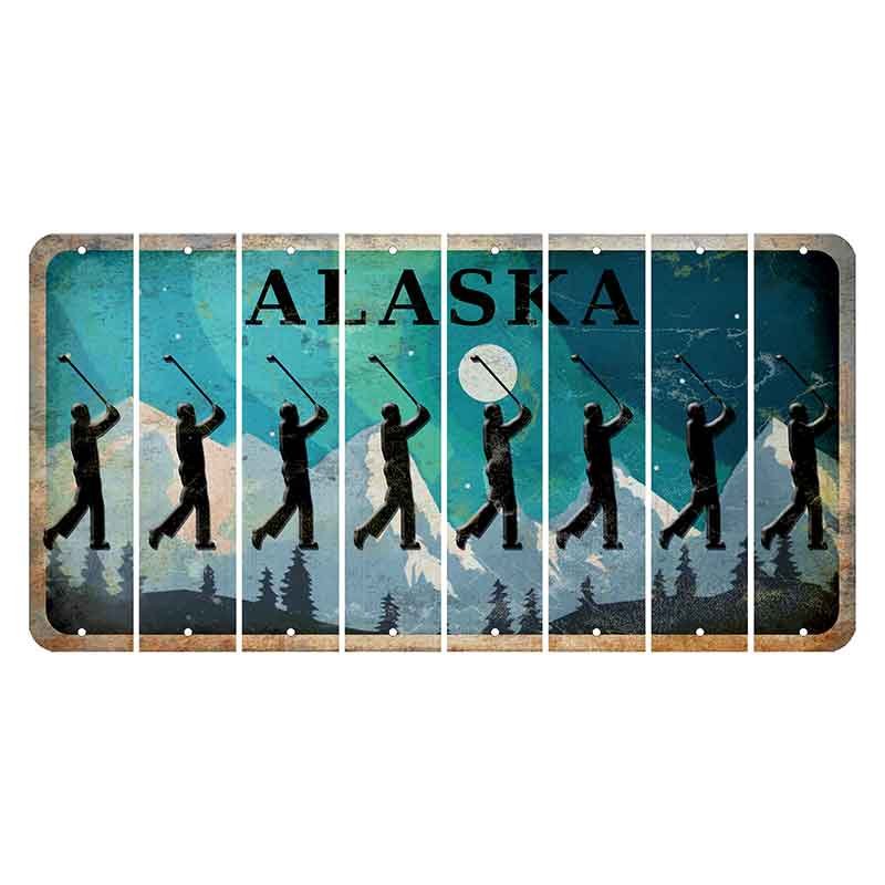 Alaska Northern Lights Cut License Plate Strips (Set of 8) Male Golfer