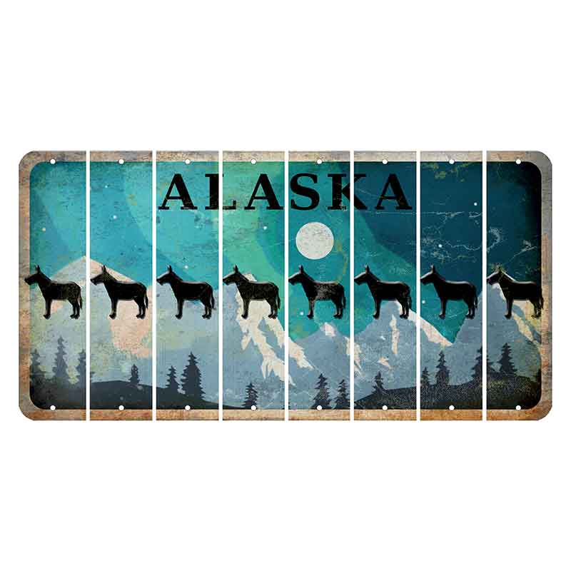 Alaska Northern Lights Cut License Plate Strips (Set of 8) Donkey