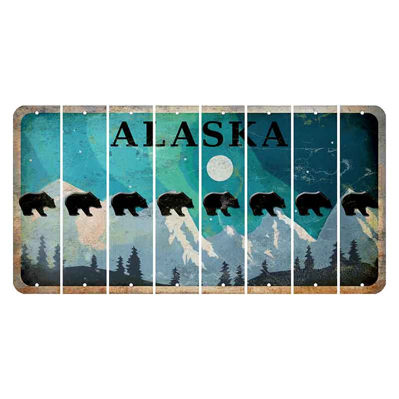 Alaska Northern Lights Cut License Plate Strips (Set of 8) Bear