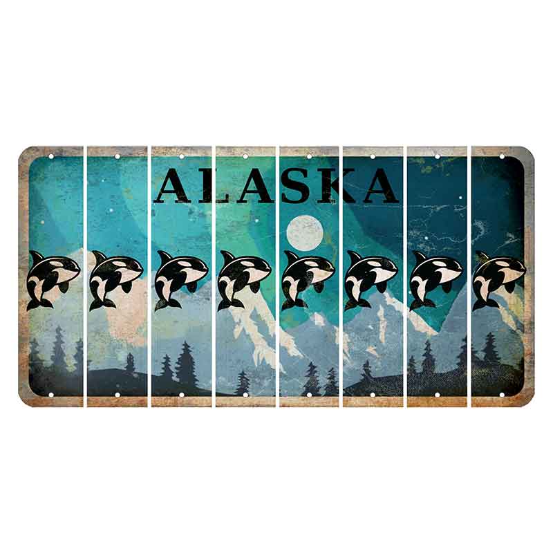 Alaska Northern Lights Cut License Plate Strips (Set of 8) Whale