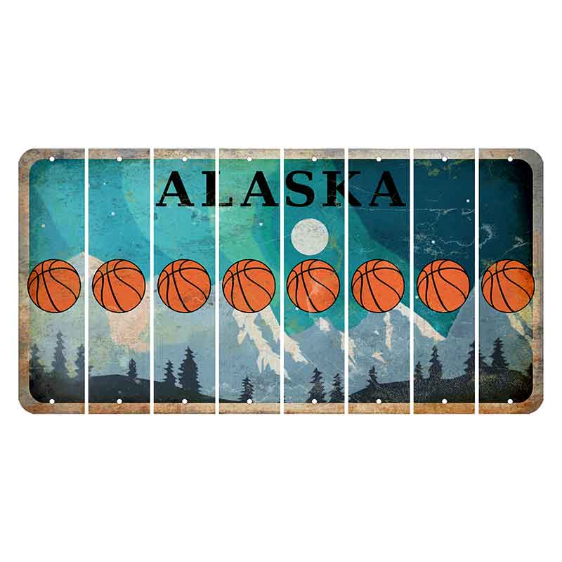 Alaska Northern Lights Cut License Plate Strips (Set of 8) Basketball