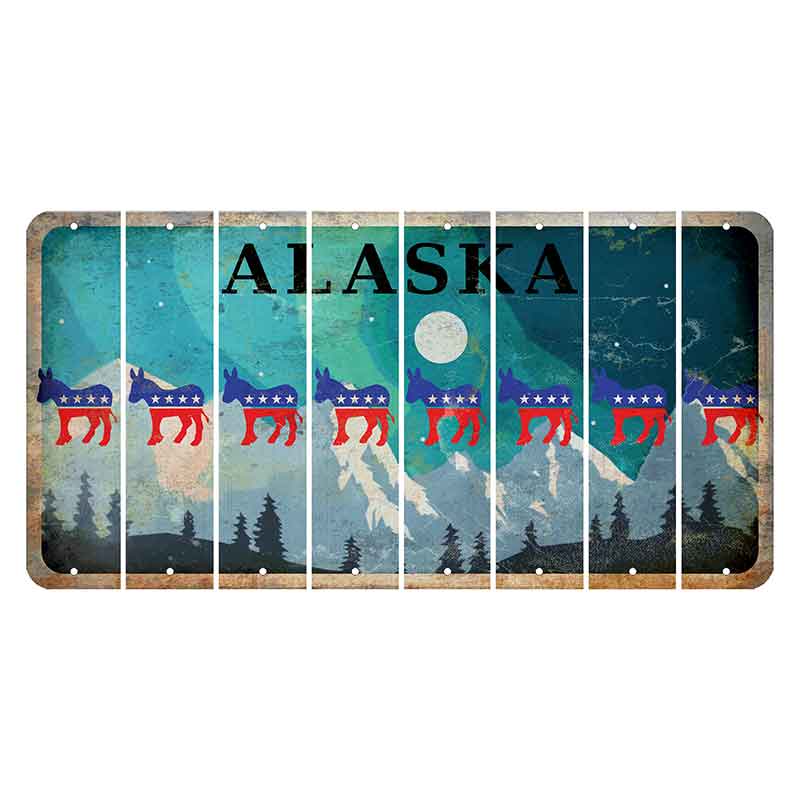 Alaska Northern Lights Cut License Plate Strips (Set of 8) Democrat