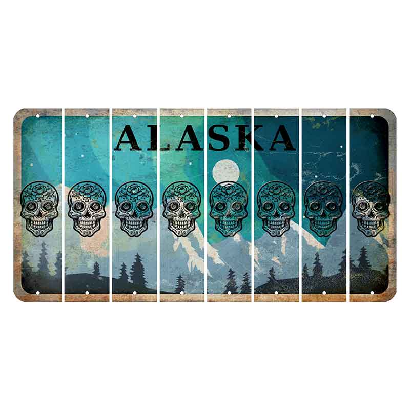 Alaska Northern Lights Cut License Plate Strips (Set of 8) Sugar Skull