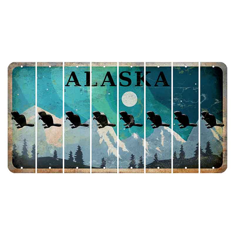 Alaska Northern Lights Cut License Plate Strips (Set of 8) Beaver
