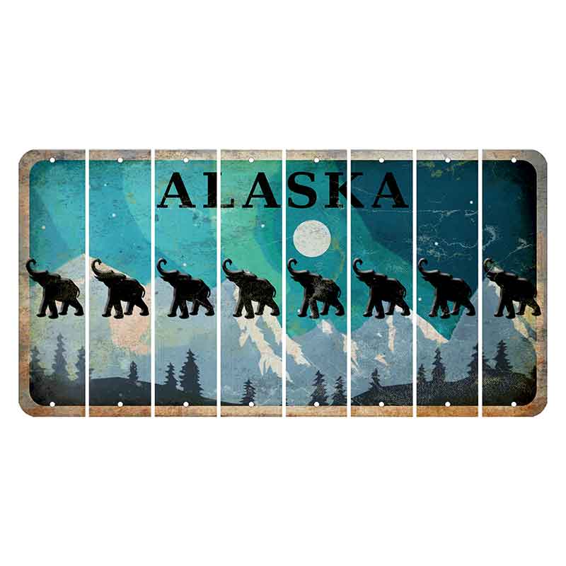 Alaska Northern Lights Cut License Plate Strips (Set of 8) Elephant