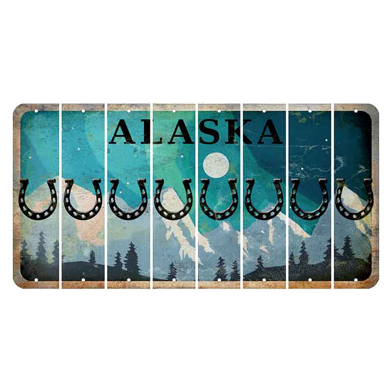 Alaska Northern Lights Cut License Plate Strips (Set of 8) Horseshoe