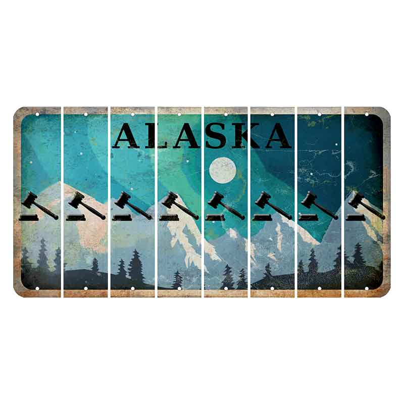 Alaska Northern Lights Cut License Plate Strips (Set of 8) Gavel