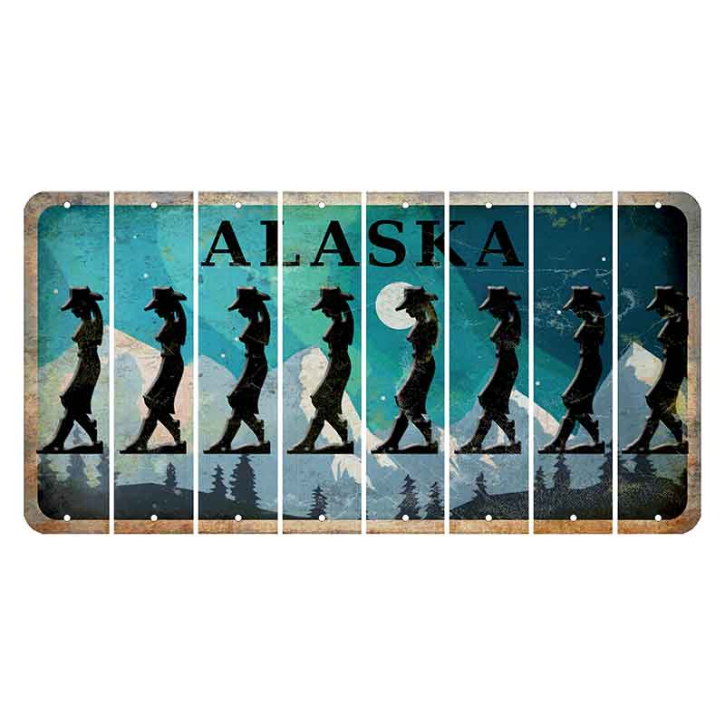 Alaska Northern Lights Cut License Plate Strips (Set of 8) Cowgirl - Leaning