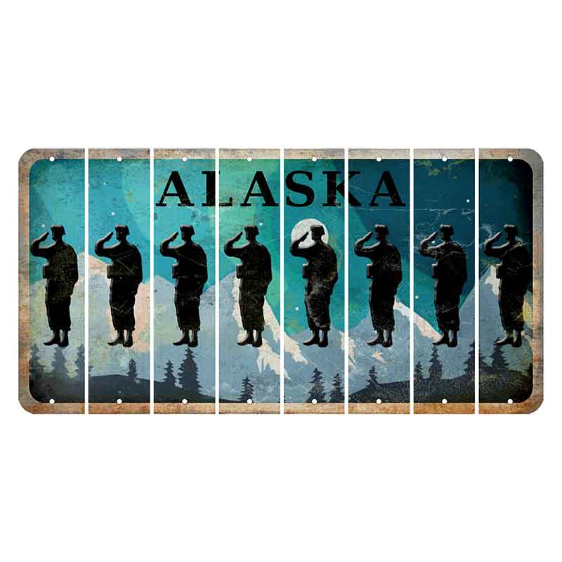 Alaska Northern Lights Cut License Plate Strips (Set of 8) Soldier - Saluting