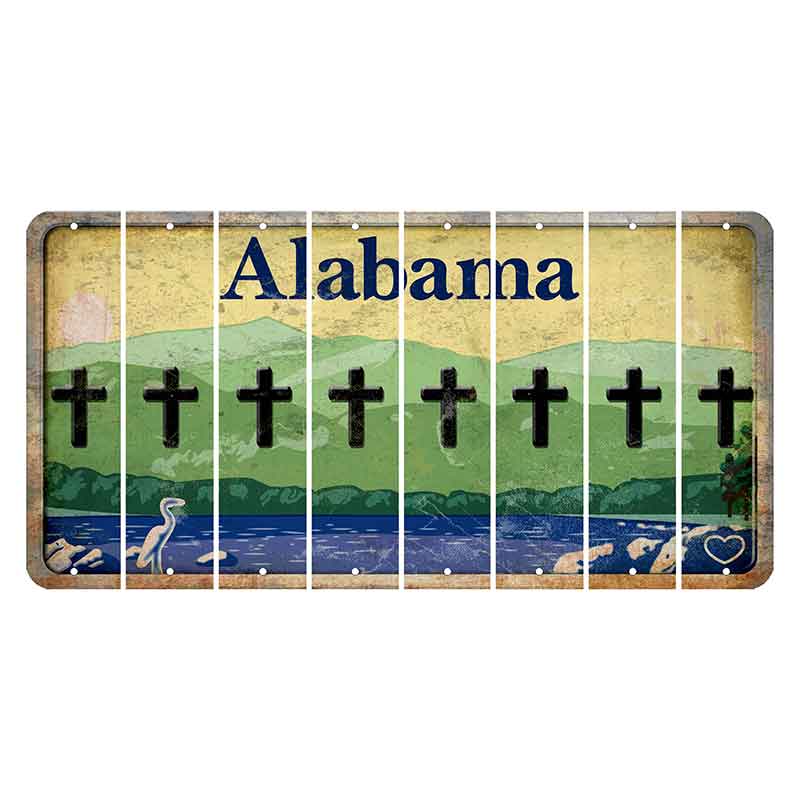 Alabama Lake and Forest Cut License Plate Strips (Set of 8) Cross