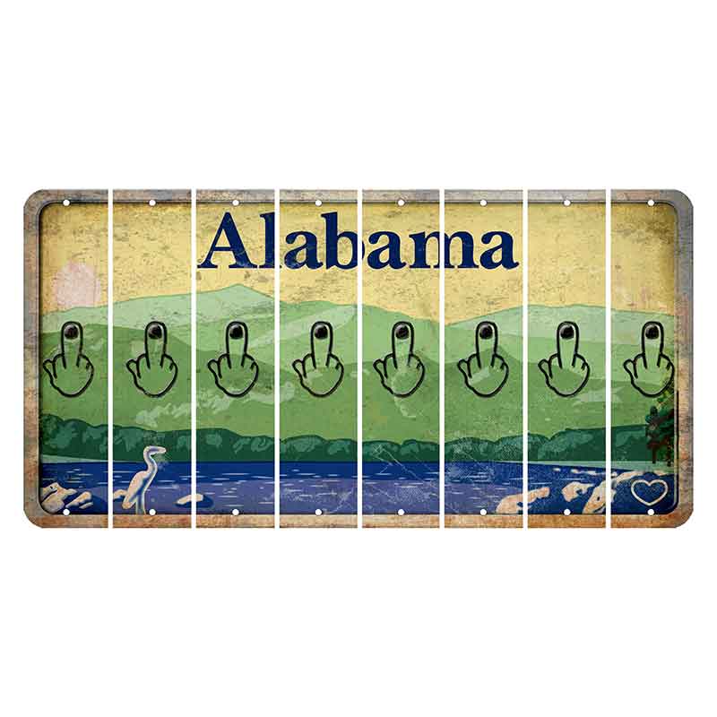 Alabama Lake and Forest Cut License Plate Strips (Set of 8) Middle Finger