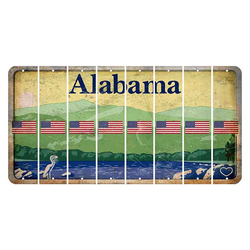Alabama Lake and Forest Cut License Plate Strips (Set of 8) American Flag