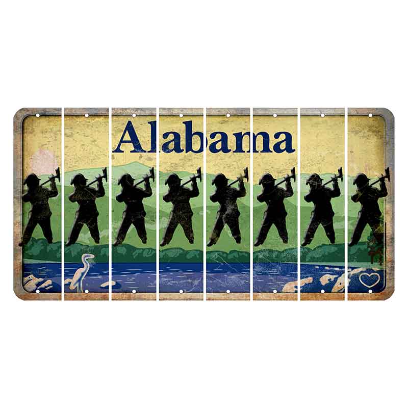 Alabama Lake and Forest Cut License Plate Strips (Set of 8) Fireman with Axe