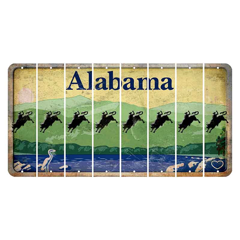 Alabama Lake and Forest Cut License Plate Strips (Set of 8) Bull Rider