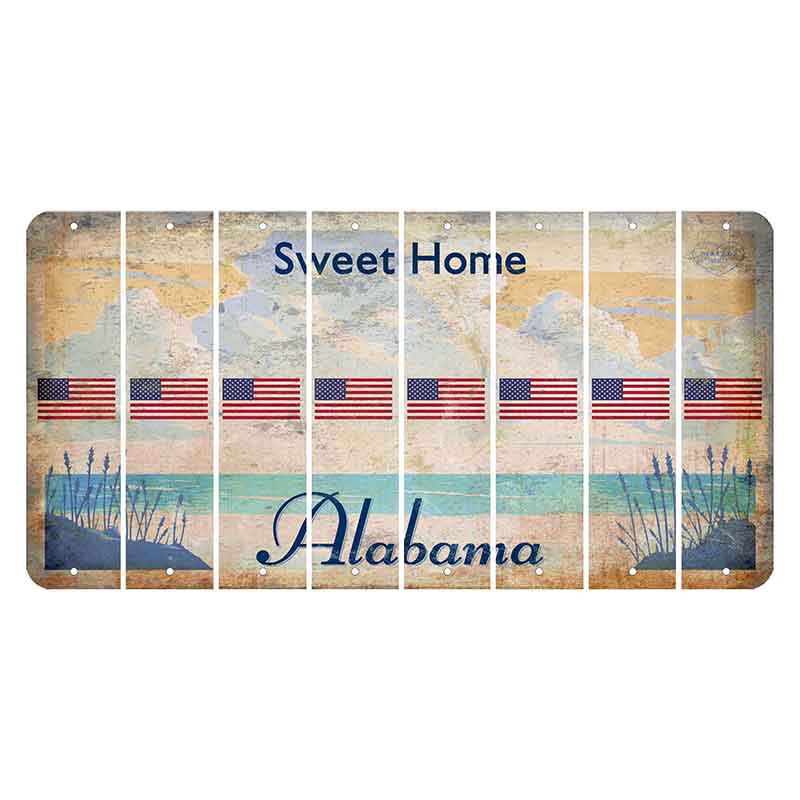 Sweet Home Alabama Cut License Plate Strips (Set of 8) American Flag