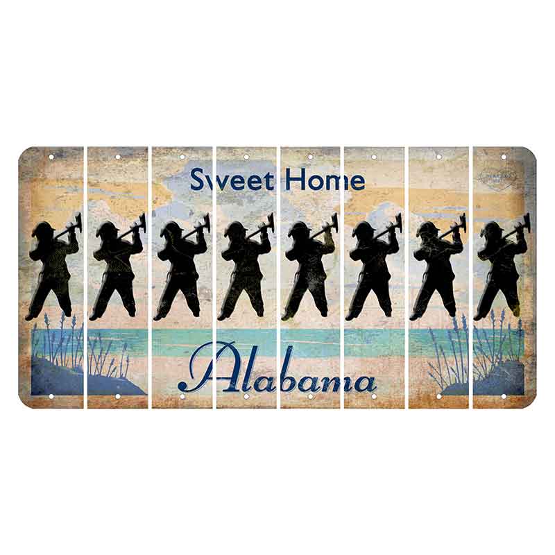 Sweet Home Alabama Cut License Plate Strips (Set of 8) Fireman with Axe