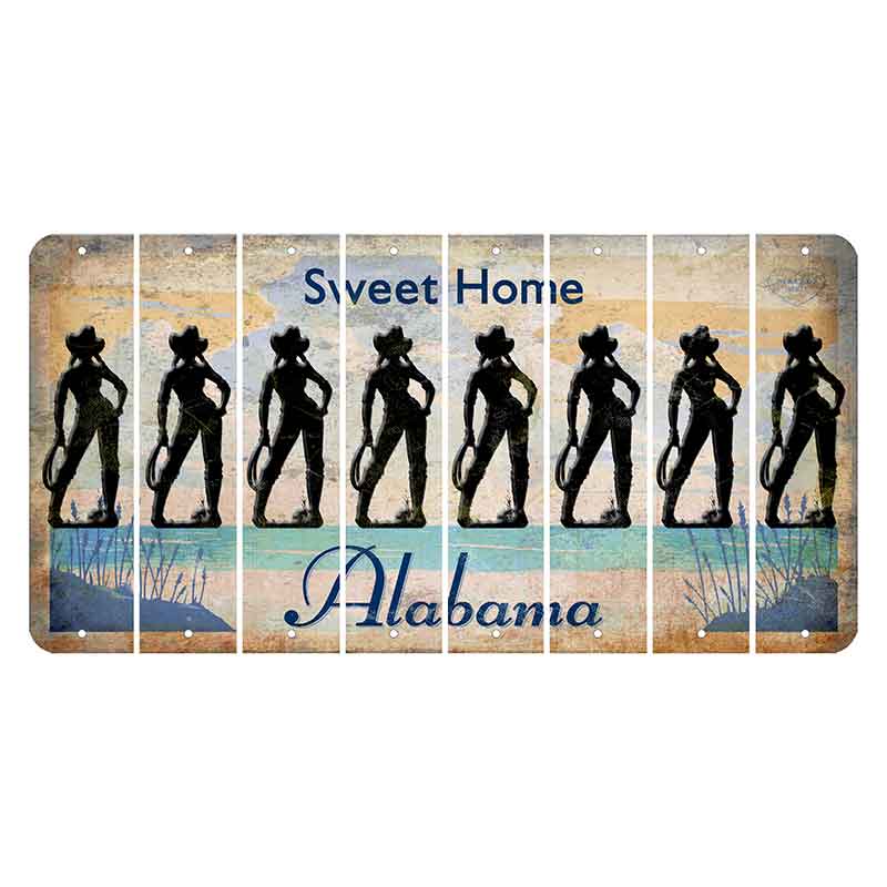 Sweet Home Alabama Cut License Plate Strips (Set of 8) Cowgirl