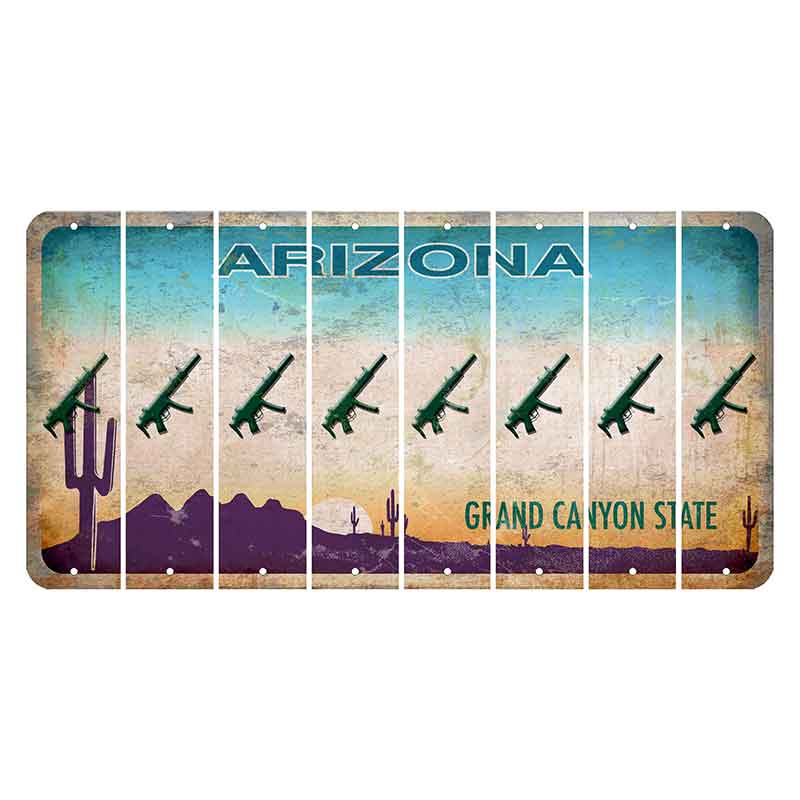 Arizona Desert Scene Cut License Plate Strips (Set of 8) Submachine Gun