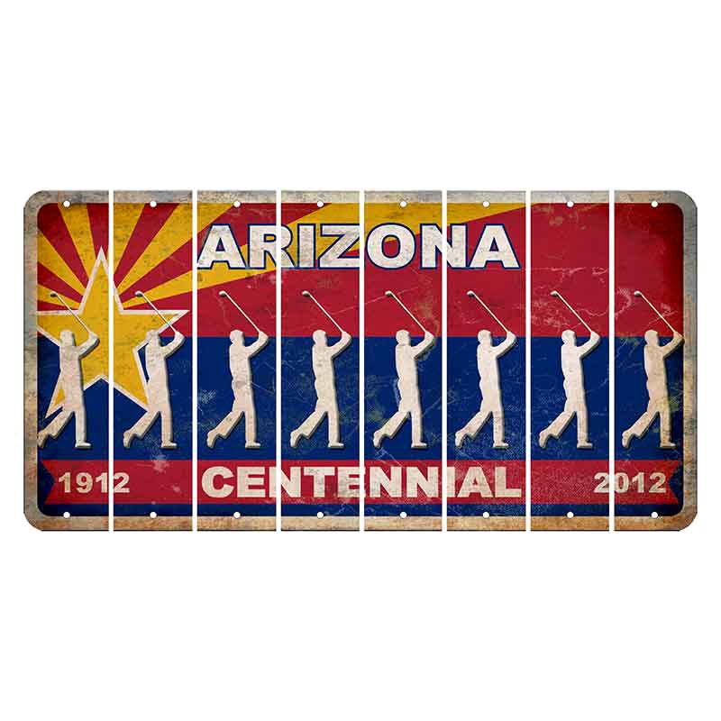 Arizona Centennial Cut License Plate Strips (Set of 8) Male Golfer
