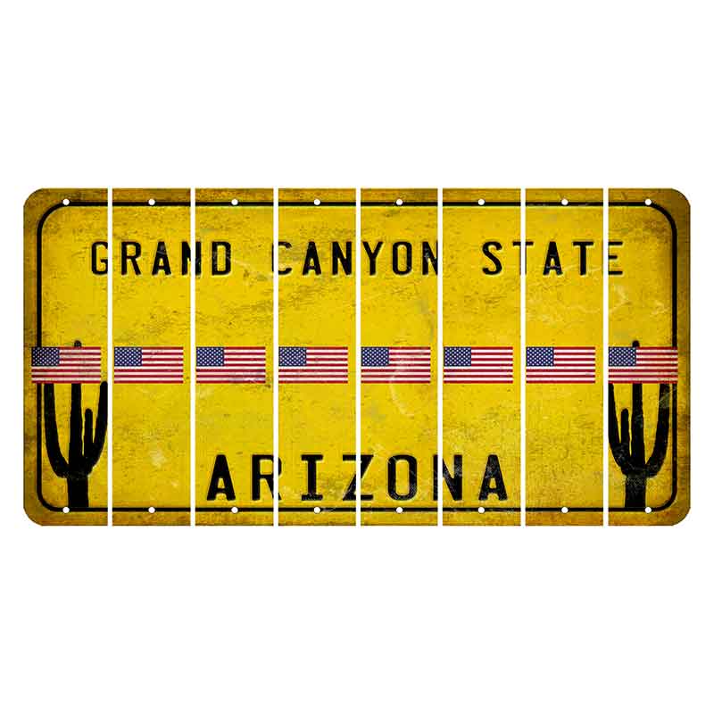 Arizona Yellow Cut License Plate Strips (Set of 8) American Flag
