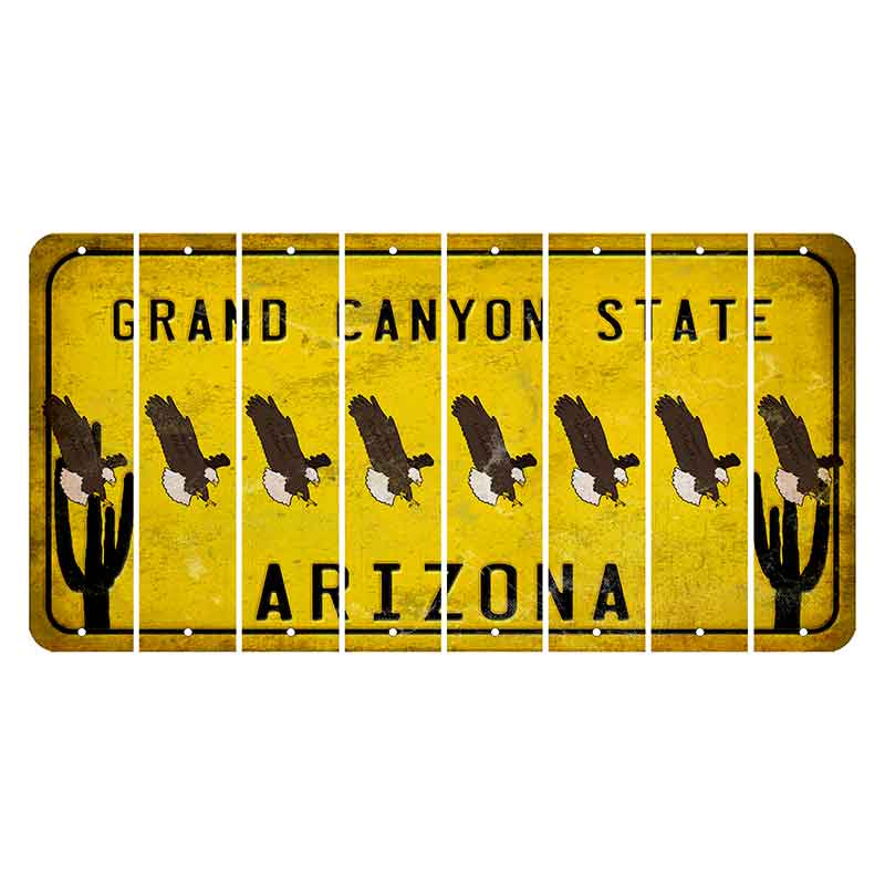 Arizona Yellow Cut License Plate Strips (Set of 8) Bald Eagle