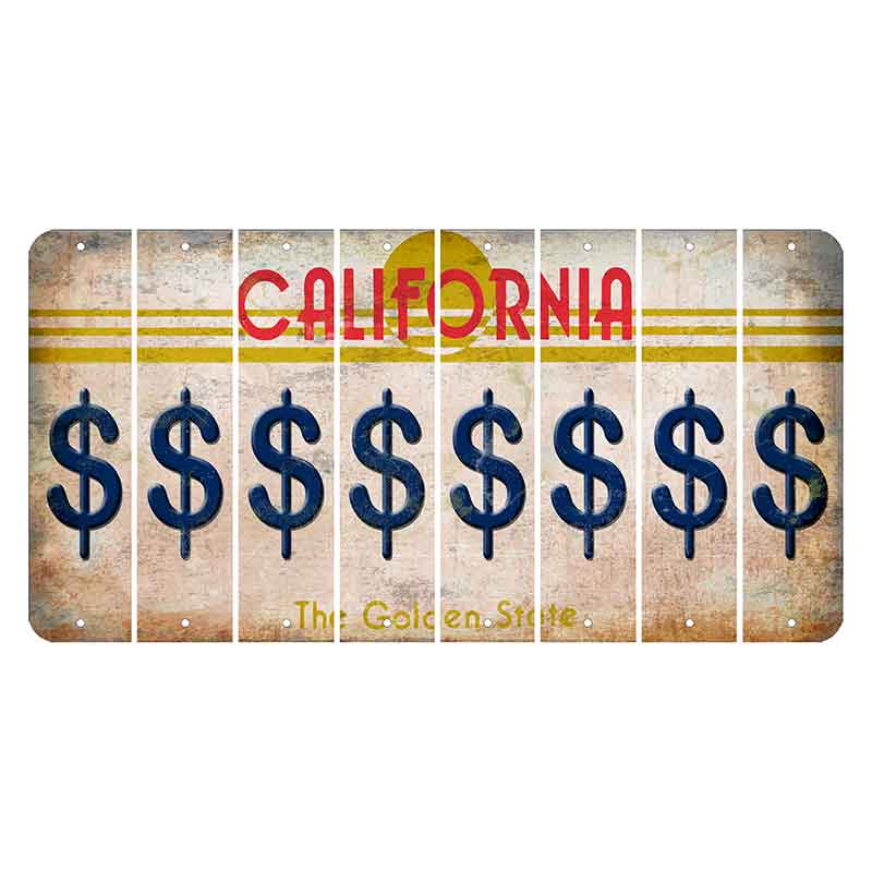 California The Golden State Cut License Plate Strips (Set of 8) Dollar Sign
