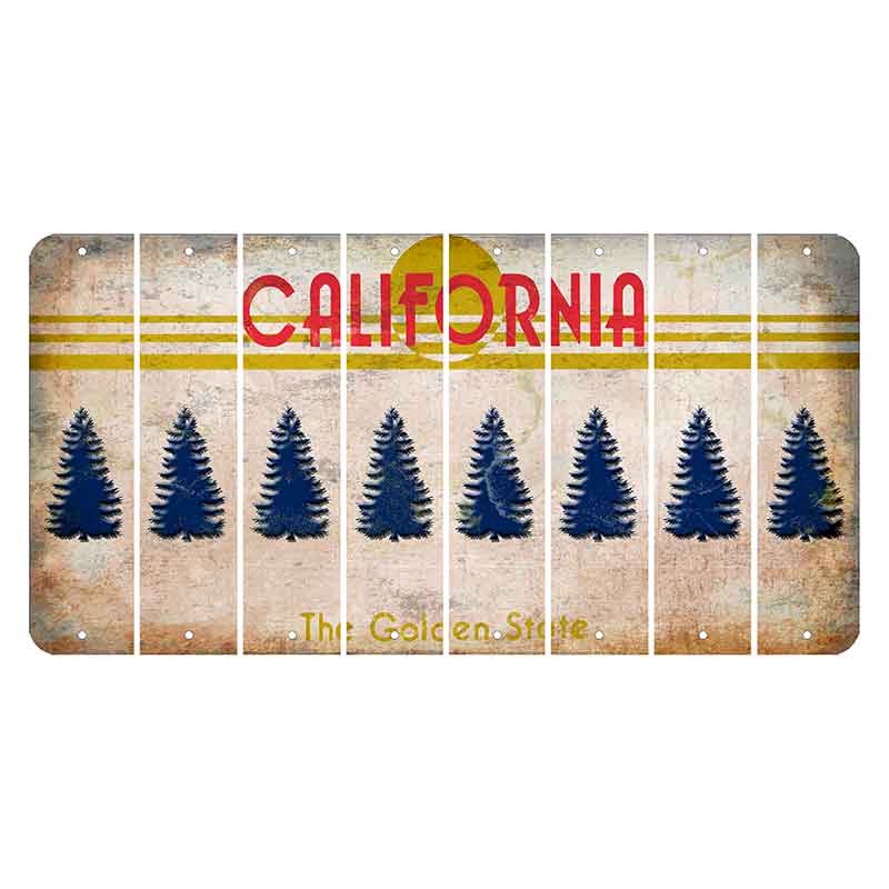 California The Golden State Cut License Plate Strips (Set of 8) Pine Tree