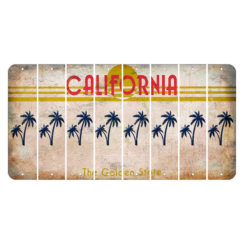California The Golden State Cut License Plate Strips (Set of 8) Palm Trees