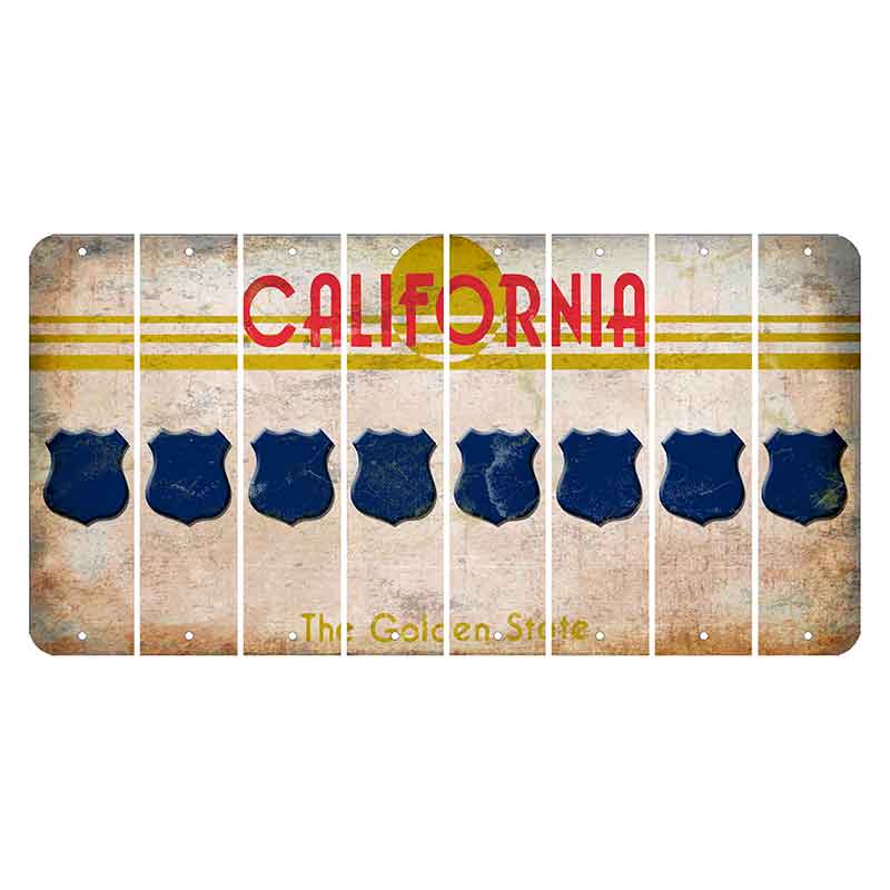 California The Golden State Cut License Plate Strips (Set of 8) Police Badge
