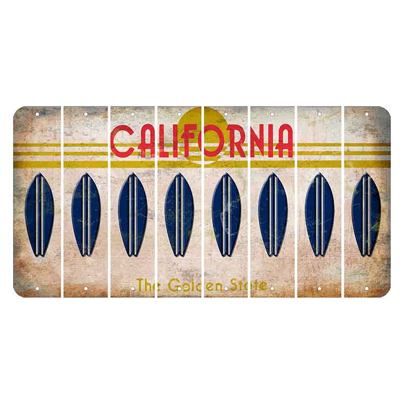 California The Golden State Cut License Plate Strips (Set of 8) Surfboard