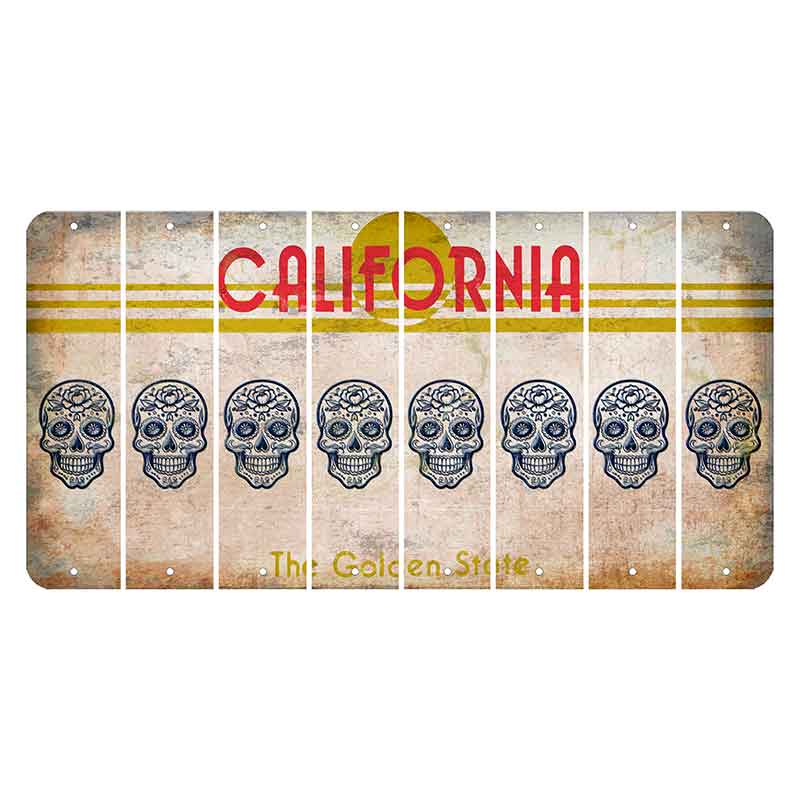 California The Golden State Cut License Plate Strips (Set of 8) Sugar Skull