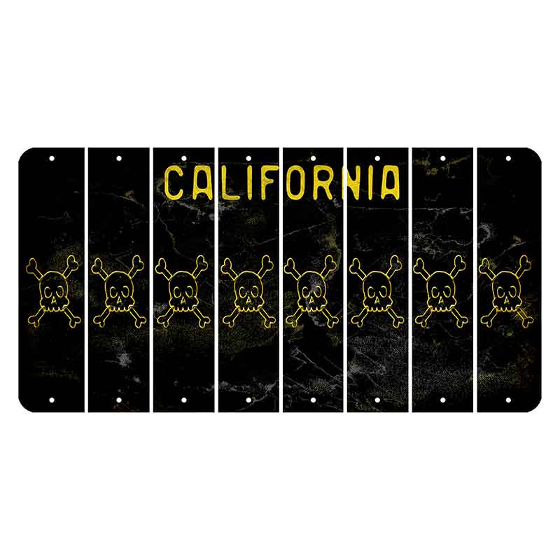 California Black Cut License Plate Strips (Set of 8) Skull & Bones