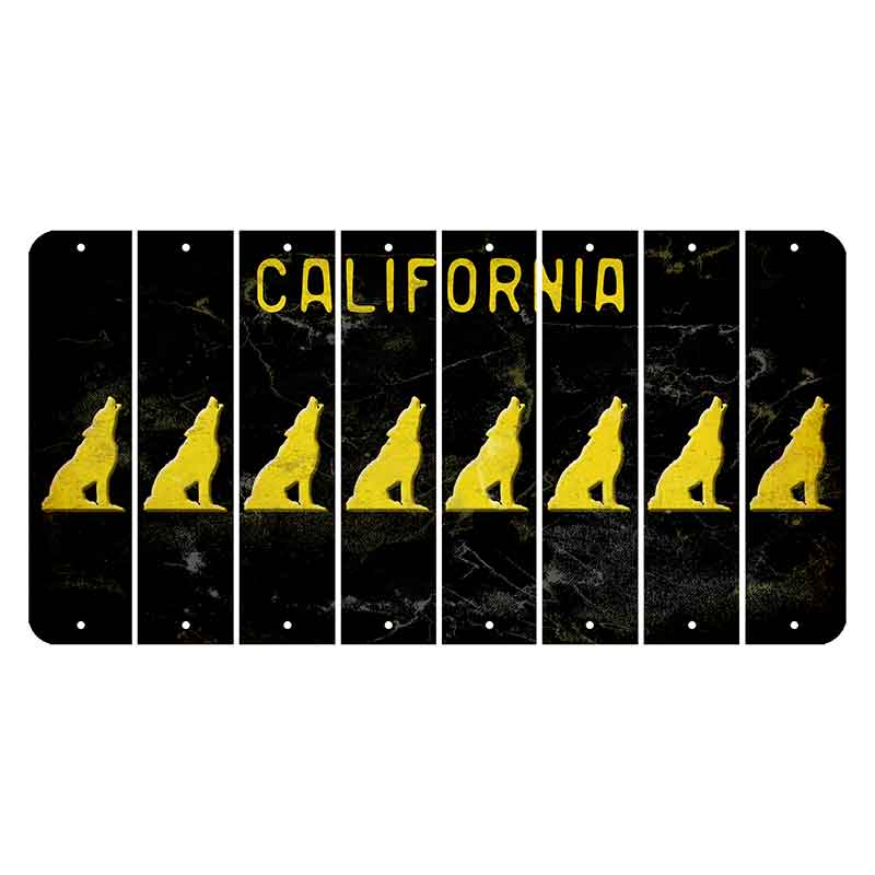 California Black Cut License Plate Strips (Set of 8) Howling Wolf