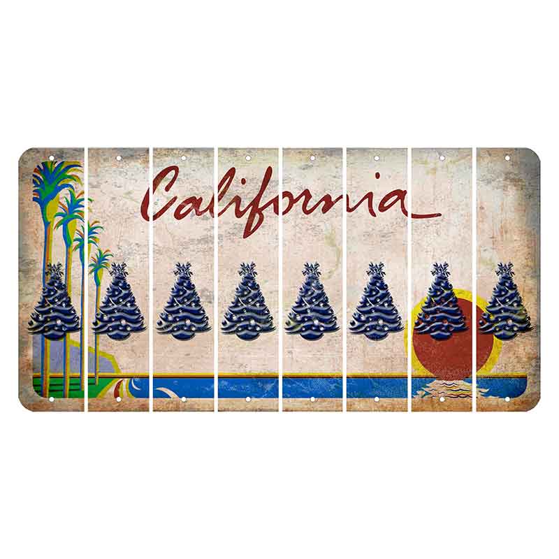 California Coastline Cut License Plate Strips (Set of 8) Christmas Tree