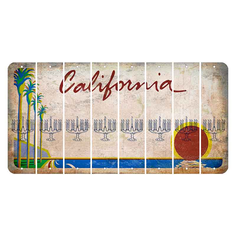California Coastline Cut License Plate Strips (Set of 8) Menorah