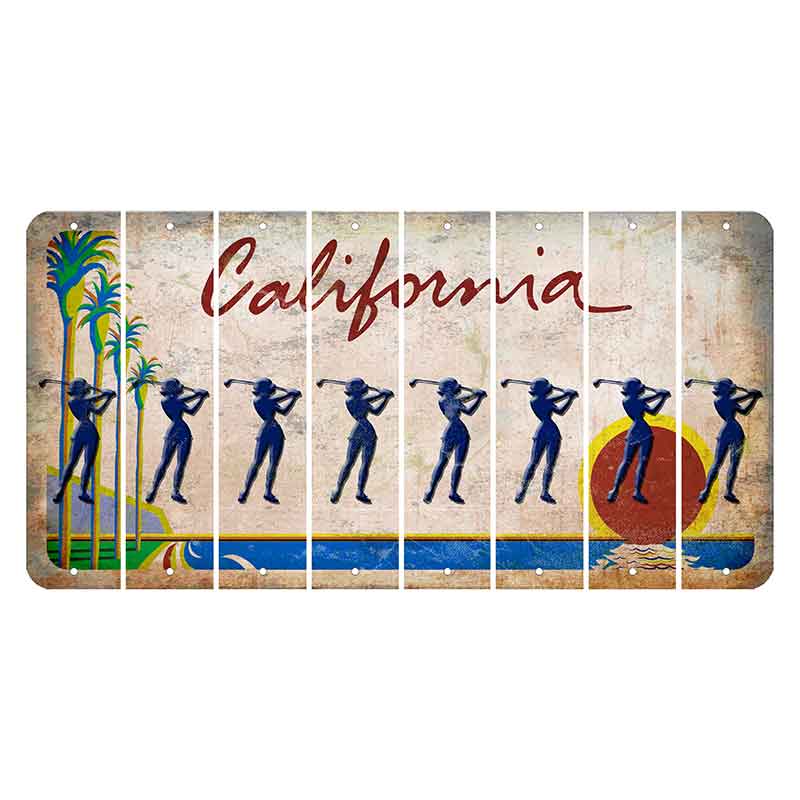 California Coastline Cut License Plate Strips (Set of 8) Female Golfer