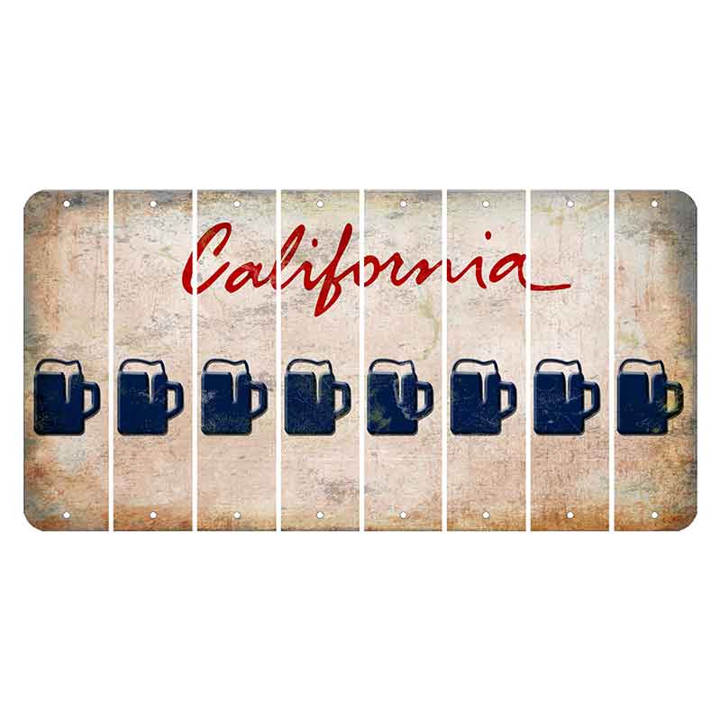 California White Cut License Plate Strips (Set of 8) Beer Mug