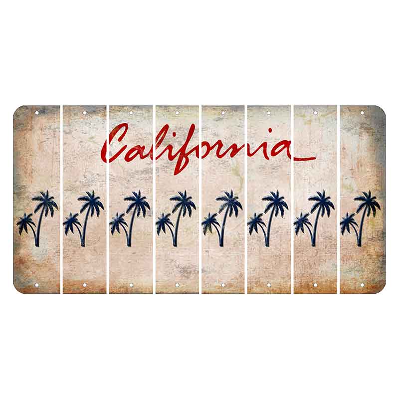California White Cut License Plate Strips (Set of 8) Palm Trees
