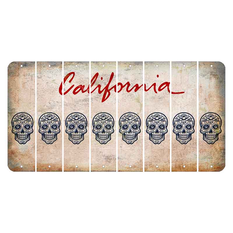 California White Cut License Plate Strips (Set of 8) Sugar Skull
