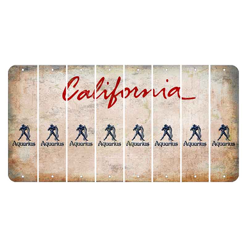 California White Cut License Plate Strips (Set of 8) Zodiac Sign - Aquarius