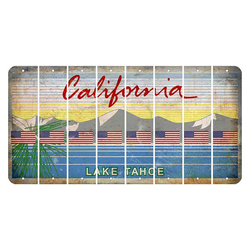 California Lake Tahoe Cut License Plate Strips (Set of 8) American Flag
