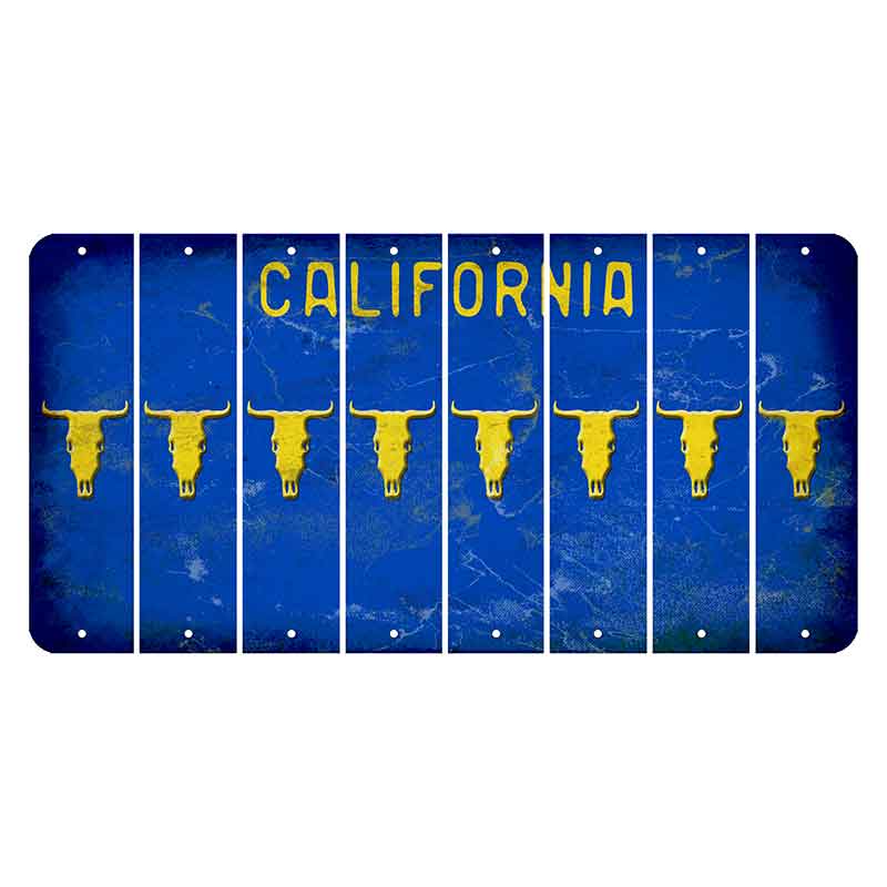 California Blue Cut License Plate Strips (Set of 8) Cow Skull