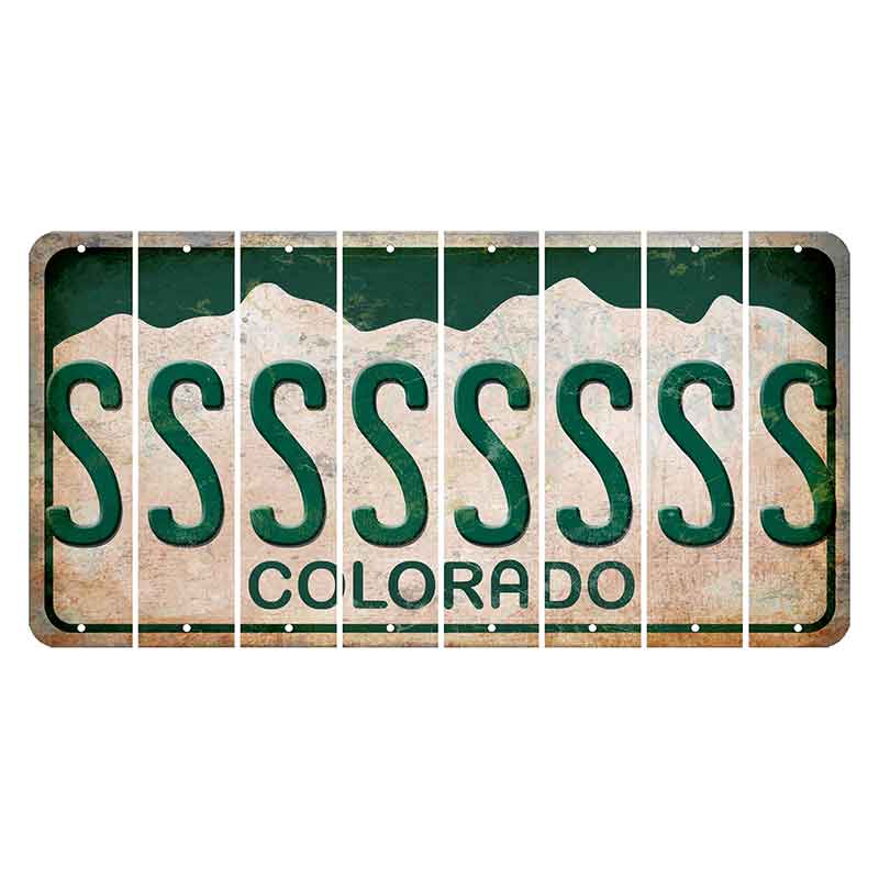 Colorado White|Green Mountains Cut License Plate Strips (Set of 8)